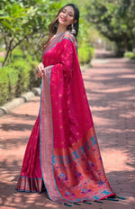 Lovely Magenta Color Silk Fabric Partywear Saree