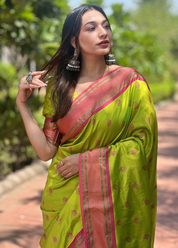 Lovely Green Color Silk Fabric Partywear Saree