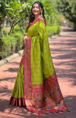 Lovely Green Color Silk Fabric Partywear Saree