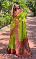 Lovely Green Color Silk Fabric Partywear Saree