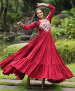 Beautiful Maroon Color Rayon Fabric Gown