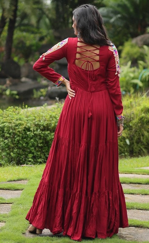 Beautiful Maroon Color Rayon Fabric Gown