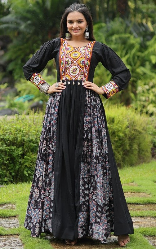 Beautiful Black Color Rayon Fabric Gown