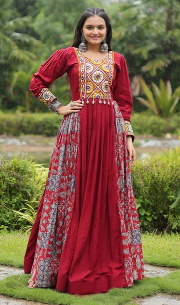 Beautiful Maroon Color Rayon Fabric Gown