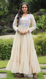 Beautiful Cream Color Cotton Fabric Gown