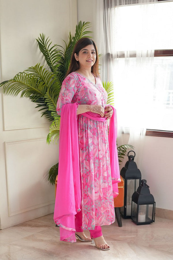 Amazing Pink Color Georgette Fabric Designer Suit