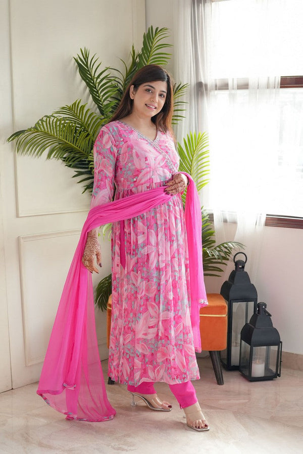 Amazing Pink Color Georgette Fabric Designer Suit