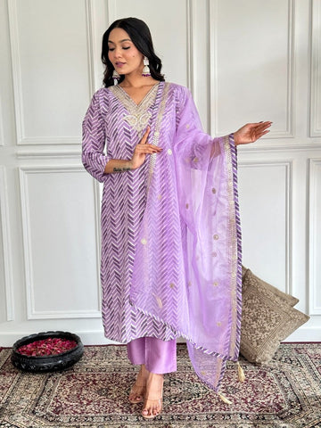 Amazing Purple Color Crepe Fabric Designer Suit