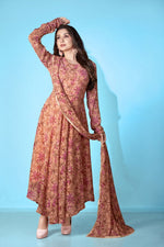 Striking Brown Color Georgette Fabric Designer Kurti