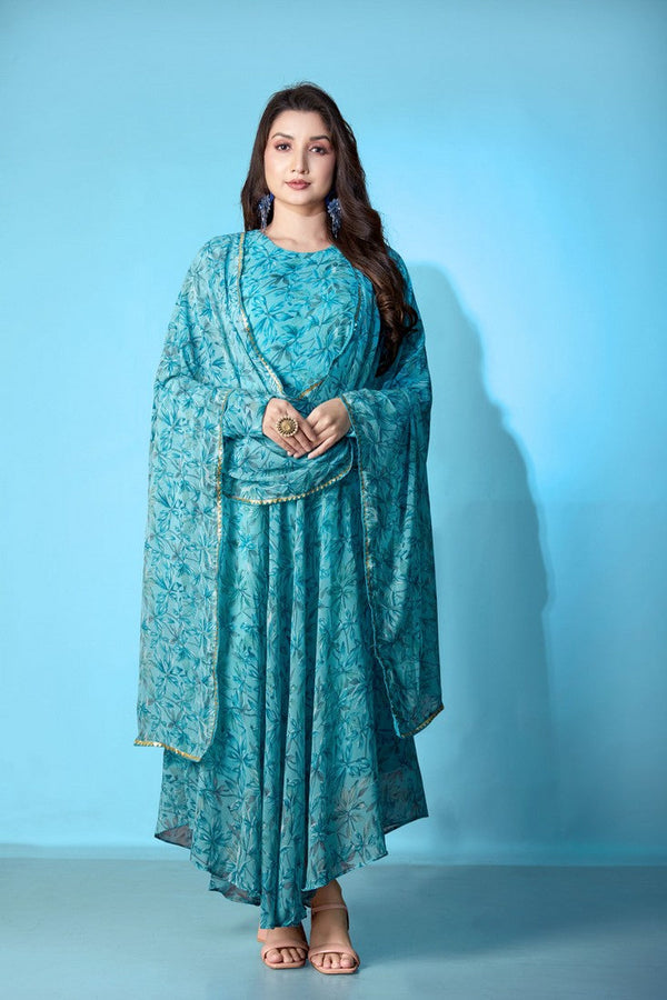 Striking Blue Color Georgette Fabric Designer Kurti