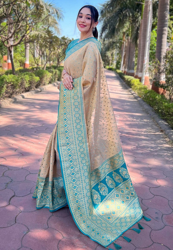 Grand Beige Color Tissue Fabric Partywear Saree