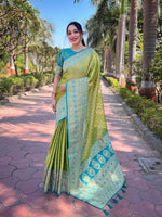 Grand Teal Color Tissue Fabric Partywear Saree