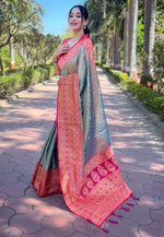 Grand Pink Color Tissue Fabric Partywear Saree