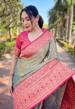 Grand Pink Color Tissue Fabric Partywear Saree