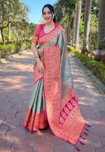 Grand Pink Color Tissue Fabric Partywear Saree