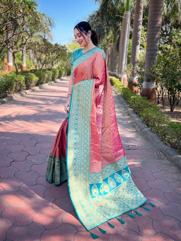 Grand Teal Color Tissue Fabric Partywear Saree