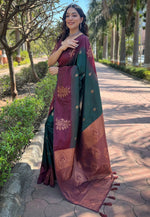 Grand Green Color Silk Fabric Partywear Saree