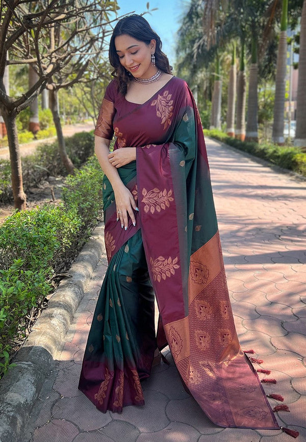 Grand Green Color Silk Fabric Partywear Saree