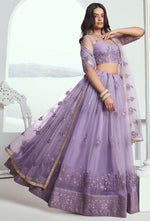 Pleasing Purple Color Net Fabric Party Wear Lehenga