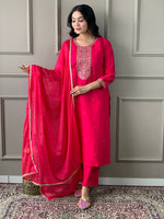 Tasteful Pink Color Organza Fabric Designer Suit