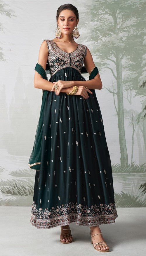 Amazing Green Color Georgette Fabric Partywear Suit