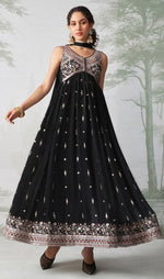 Amazing Black Color Georgette Fabric Partywear Suit