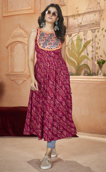 Pretty Magenta Color Rayon Fabric Designer Kurti