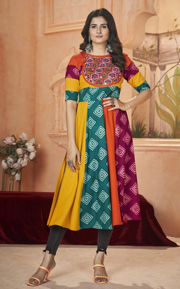 Pretty Multi Color Rayon Fabric Designer Kurti