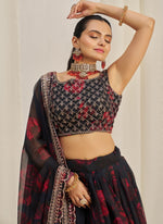 Pleasing Black Color Organza Fabric Party Wear Lehenga