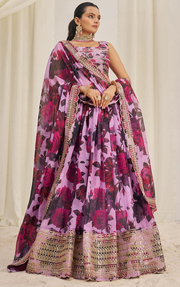 Pleasing Pink Color Organza Fabric Party Wear Lehenga