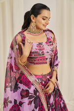 Pleasing Pink Color Organza Fabric Party Wear Lehenga