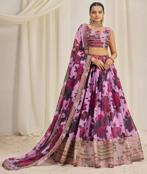 Pleasing Pink Color Organza Fabric Party Wear Lehenga