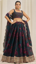 Pleasing Green Color Organza Fabric Party Wear Lehenga