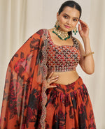 Pleasing Orange Color Organza Fabric Party Wear Lehenga