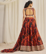 Pleasing Orange Color Organza Fabric Party Wear Lehenga