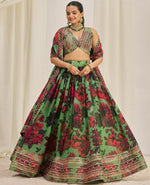 Pleasing Green Color Organza Fabric Party Wear Lehenga