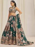 Pleasing Green Color Organza Fabric Party Wear Lehenga