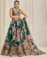 Pleasing Green Color Organza Fabric Party Wear Lehenga