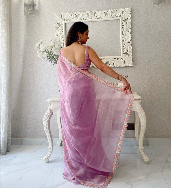 Lovely Pink Color Jimmy Fabric Designer Saree