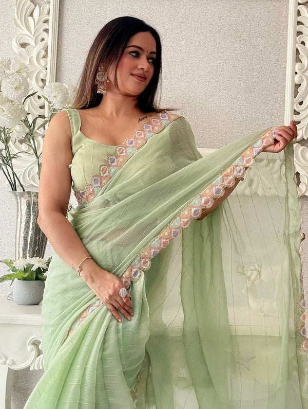 Lovely Green Color Jimmy Fabric Designer Saree