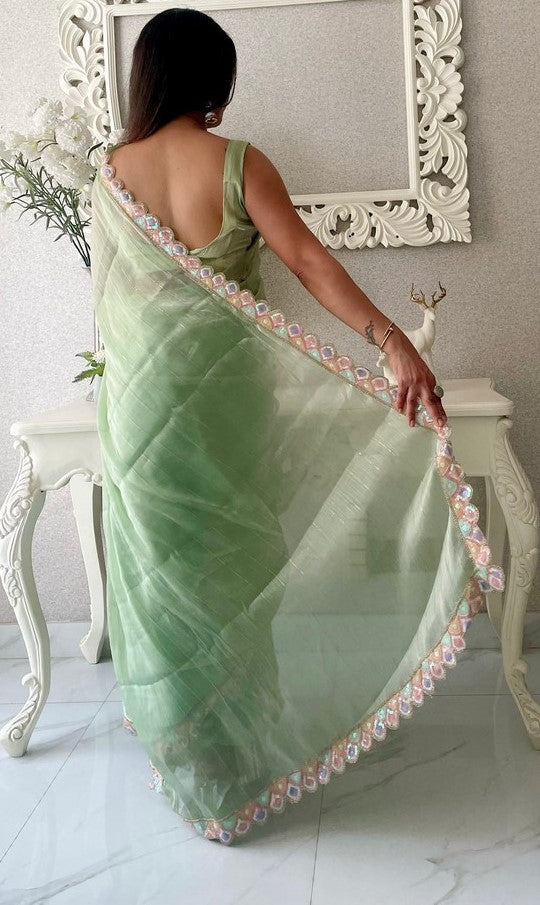 Lovely Green Color Jimmy Fabric Designer Saree