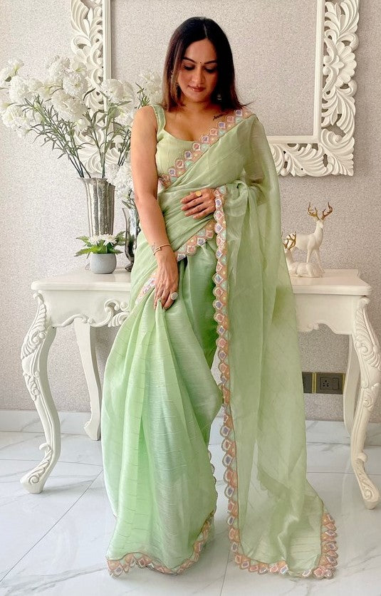 Lovely Green Color Jimmy Fabric Designer Saree