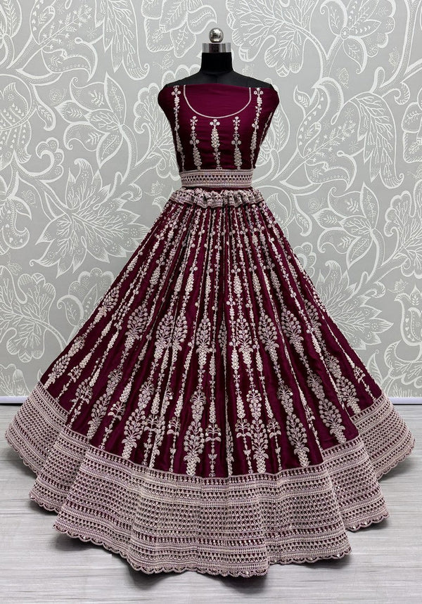 Lovely Magenta Color Satin Fabric Party Wear Lehenga