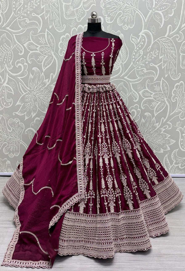 Lovely Magenta Color Satin Fabric Party Wear Lehenga