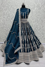 Lovely Teal Color Satin Fabric Party Wear Lehenga