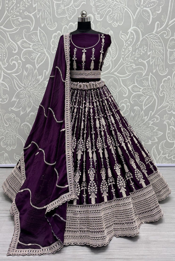 Lovely Voilet Color Satin Fabric Party Wear Lehenga