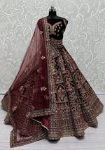 Lovely Maroon Color Velvet Fabric Party Wear Lehenga