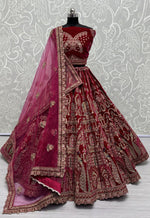 Lovely Pink Color Velvet Fabric Party Wear Lehenga