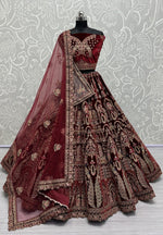 Lovely Maroon Color Velvet Fabric Party Wear Lehenga