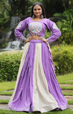 Dazzling Purple Color Rayon Fabric Party Wear Lehenga